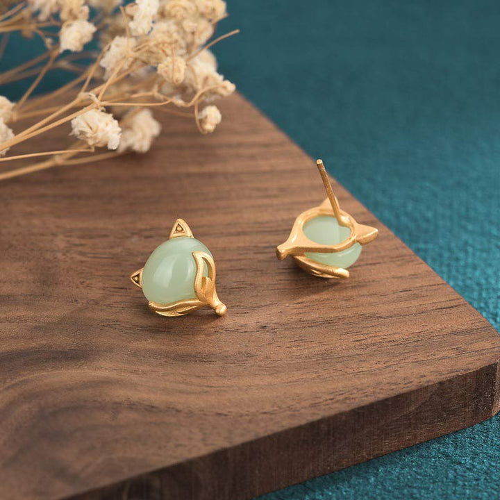 Jade Ohrringe Kupfer Fuchs Glück Boho Schmuck spirituell Ohrstecker