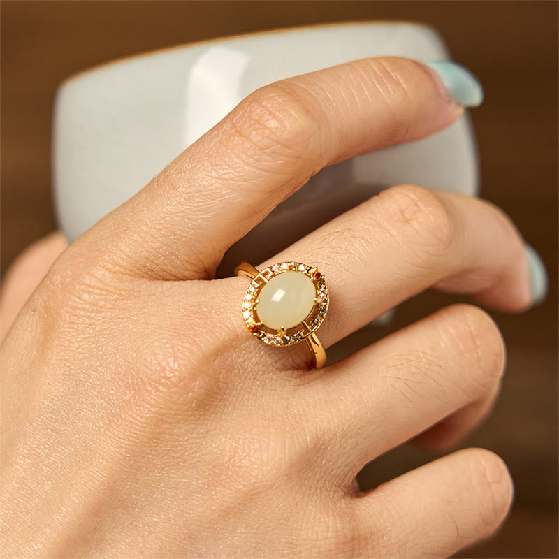 Ring aus Kupfer Hetian Jade Zirkonia Ei Glück Fingerring