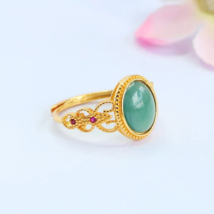 Jade-Ring 925 Silber Gold mit grünem Glück-Stein Fengshui Fingerring
