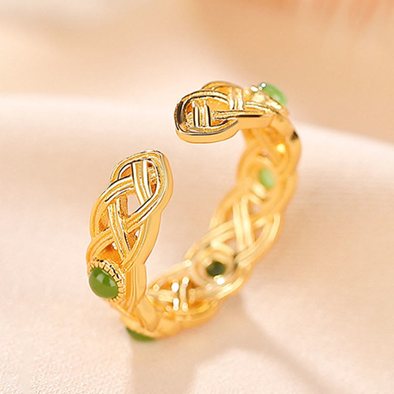 Vergoldeter Jade Ring 925er Silber Erfolg Glück Fengshui
