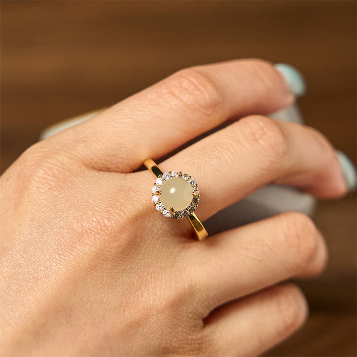 Hetian Jade Ei Ring Kupfer getragen Glück Wohlstand Fengshui