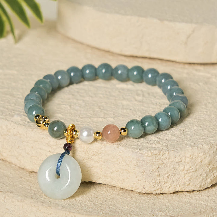 Armband Jade Friedensknoten Glück Frieden grüne Perlen Anhänger Stein