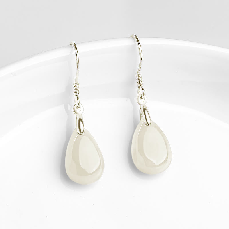 Ohrringe Jade Tropfen Glück Wohlstand weiß Silber Ohrhänger spirituell elegant