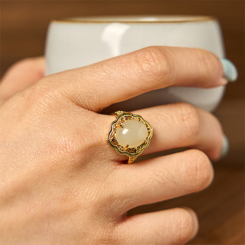 Ring Kupfer Hetian Jade Ei mit Glück Schutz Fengshui getragen Fingerring