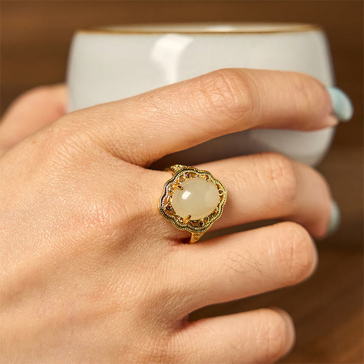 Ring Kupfer Hetian Jade Ei mit Glück Schutz Fengshui getragen Fingerring