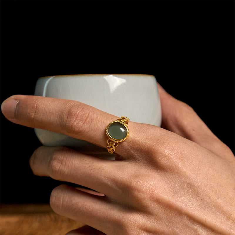 Ring 925 Silber Jade Glück Feng Shui Schutz grüner Stein