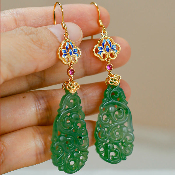 Ohrringe Hetian Jade Emaille – Wohlstand getragen Boho Schmuck spirituell Ohrhänger