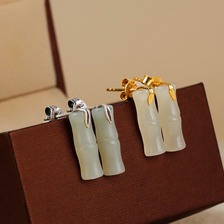 Ohrringe Jade Bambus Silber Gold Schmuckschachtel Glück Wohlstand spirituell