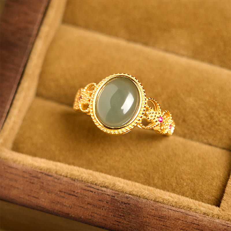 Jade Ring 925 Silber grüner Stein Glück Fengshui Schmuck