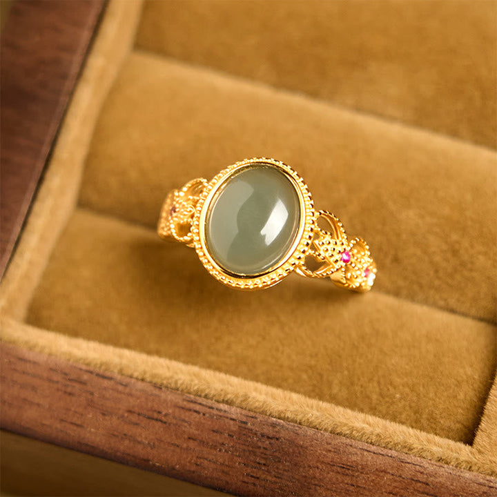 Jade Ring 925 Silber grüner Stein Glück Fengshui Schmuck