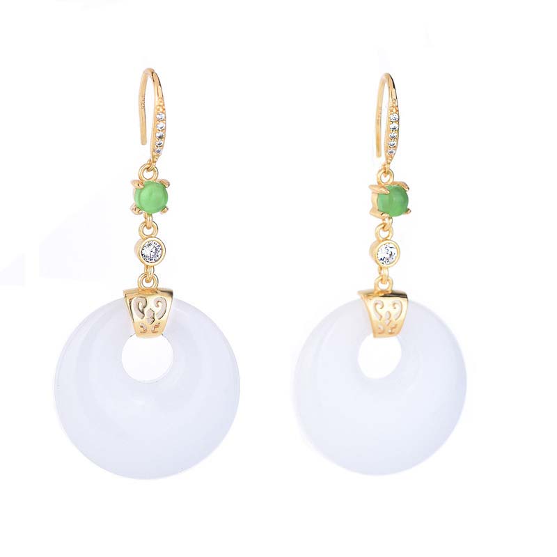 Ohrringe Weißer Jade Tropfen – Segen Gold Boho Schmuck spirituell Ohrhänger