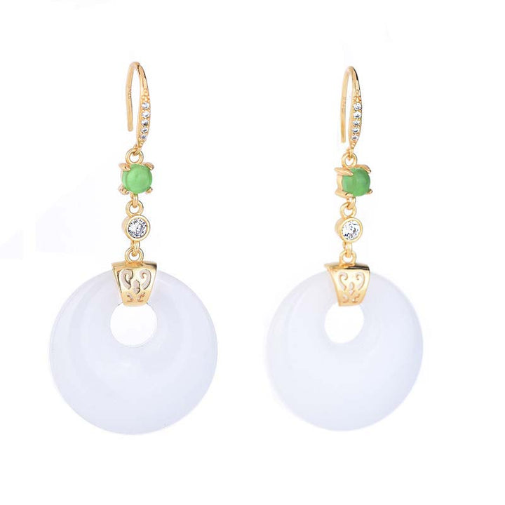 Ohrringe Weißer Jade Tropfen – Segen Gold Boho Schmuck spirituell Ohrhänger