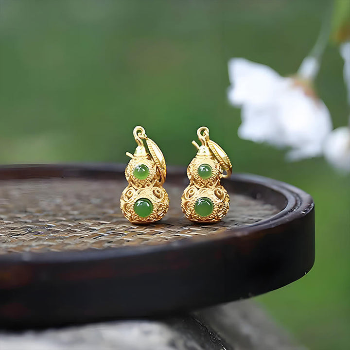 Ohrringe Jade Kupfer Kalebasse – Wohlstand Boho Schmuck spirituell Ohrhänger