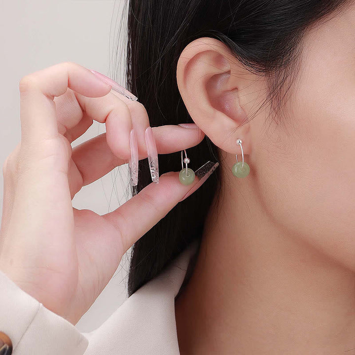 Ohrringe Hetian-Jade Silber – Wohlstand getragen Boho Schmuck spiritueller Ohrschmuck