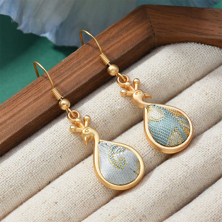 Ohrringe Song-Brokat Jade Blumen Wohlstand Pfau gold Boho Schmuck spirituell