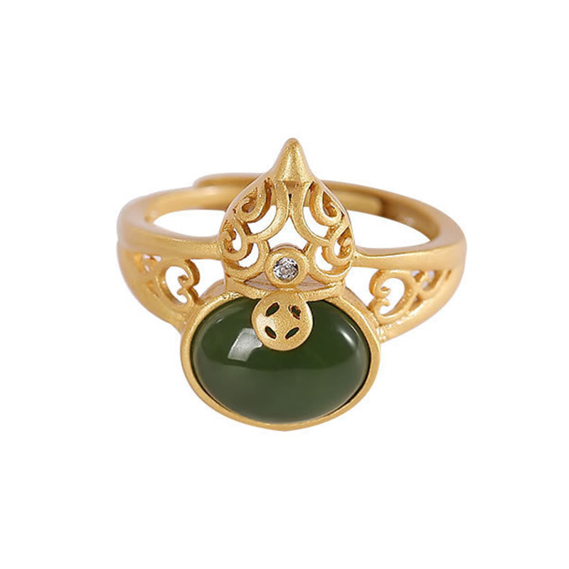 Kupfer Ring mit grüner Jade Münze Feng Shui Glück Erfolg