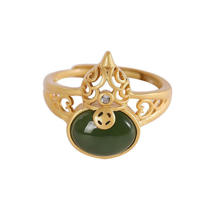 Kupfer Ring mit grüner Jade Münze Feng Shui Glück Erfolg