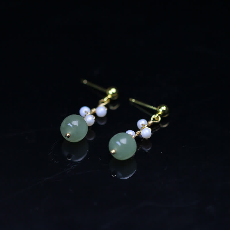 Hetian Jade Ohrringe grün Perlen Gold Schmuck spirituell Glück Boho