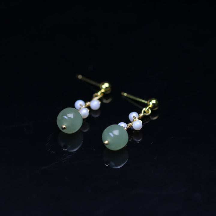 Hetian Jade Ohrringe grün Perlen Gold Schmuck spirituell Glück Boho