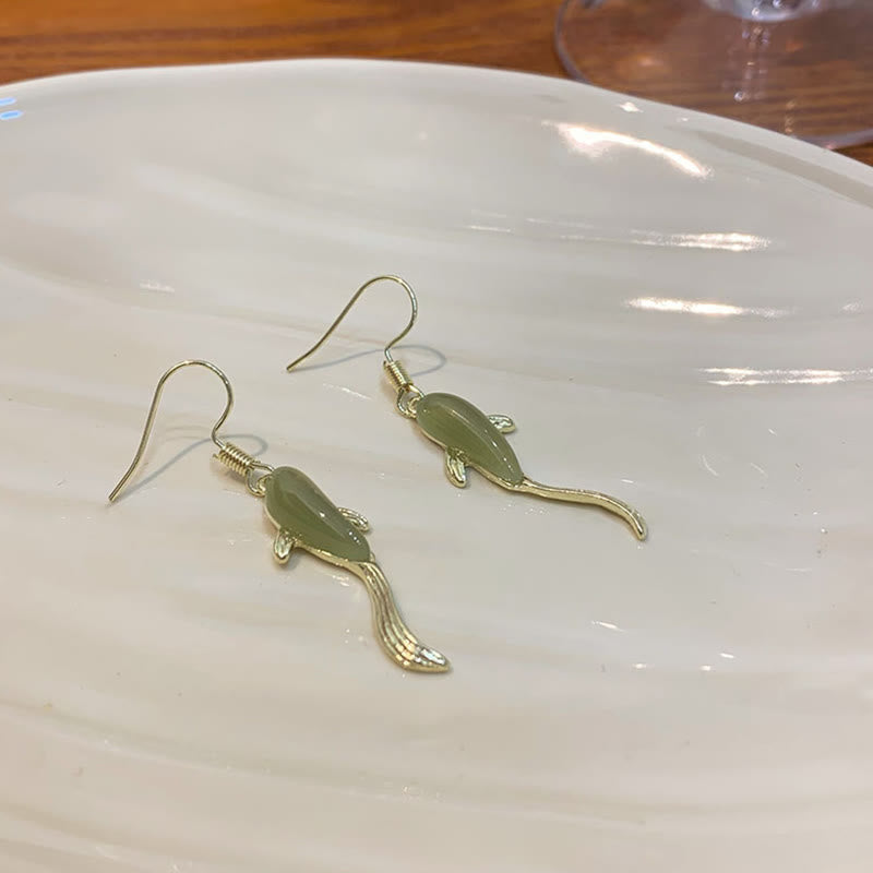 Ohrringe Jade Fisch – Glück Gold Ohrhänger Boho Schmuck spirituell asiatisch