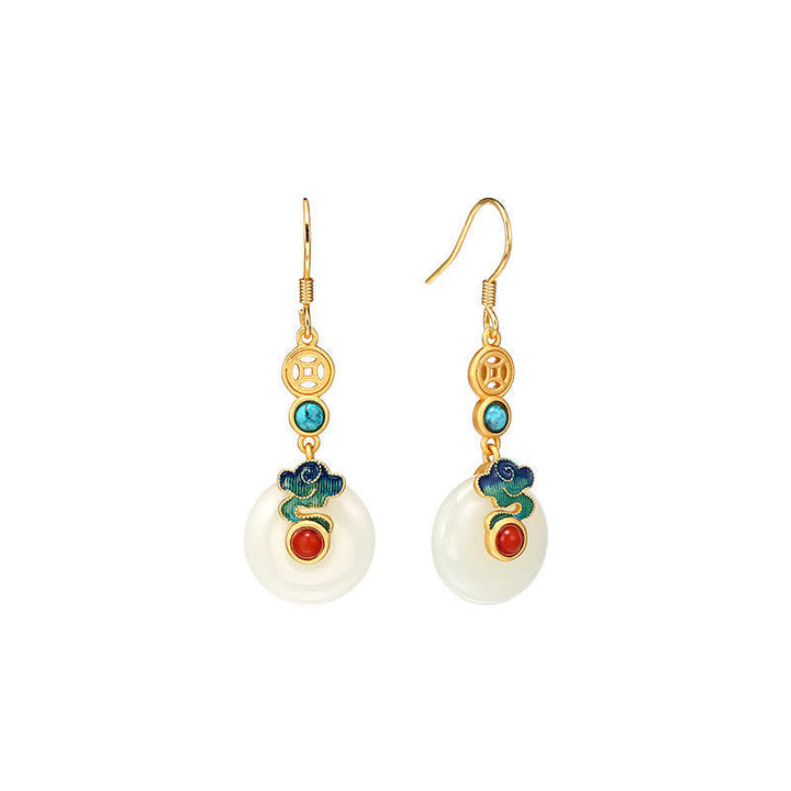 Jade Ohrringe Pixiu Gold Feng Shui Wohlstand Glück Kupfer