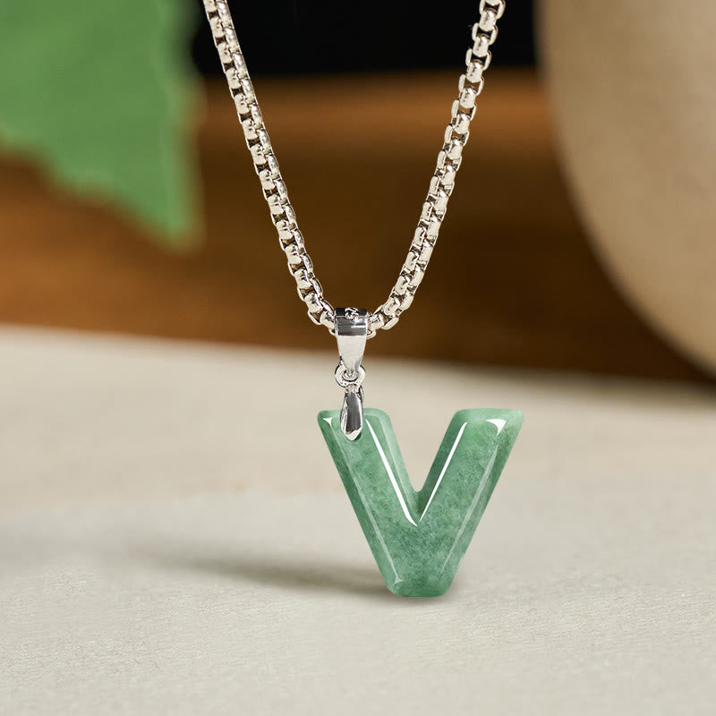Kette Jade Buchstabe Titanstahl Natur – Wohlstand