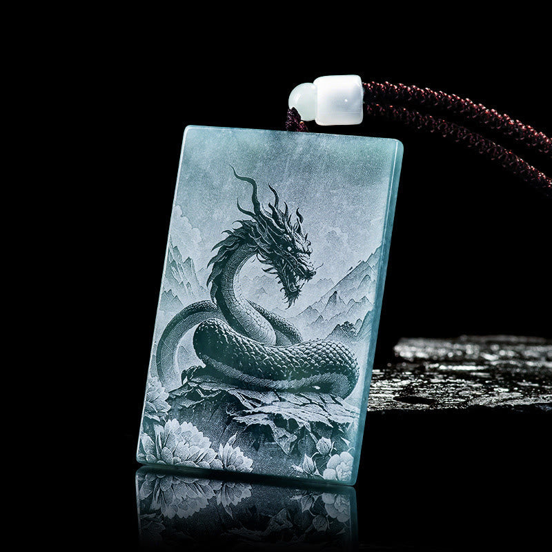 Jade Kette Drache Gravur chinesischer Zodiak Anhänger Naturstein