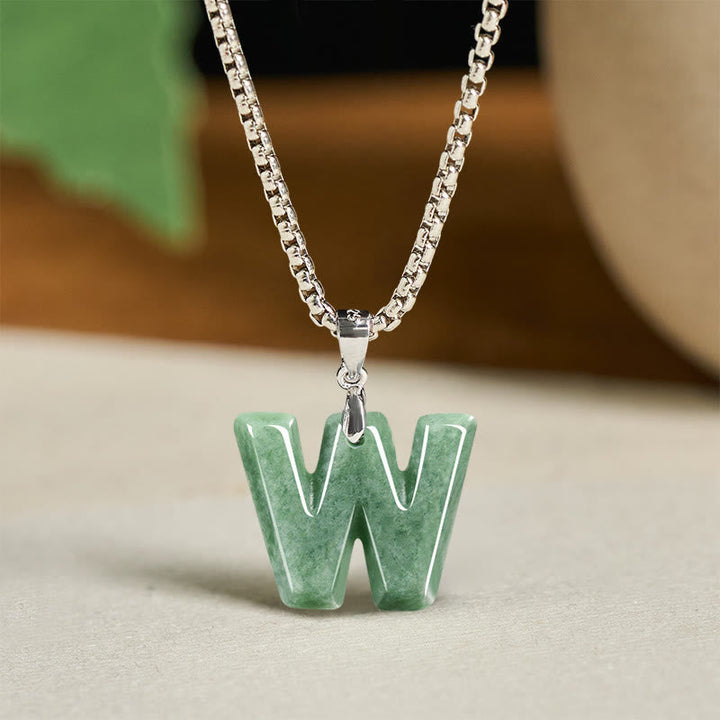 Kette Jade Buchstabe Titanstahl Natur – Wohlstand