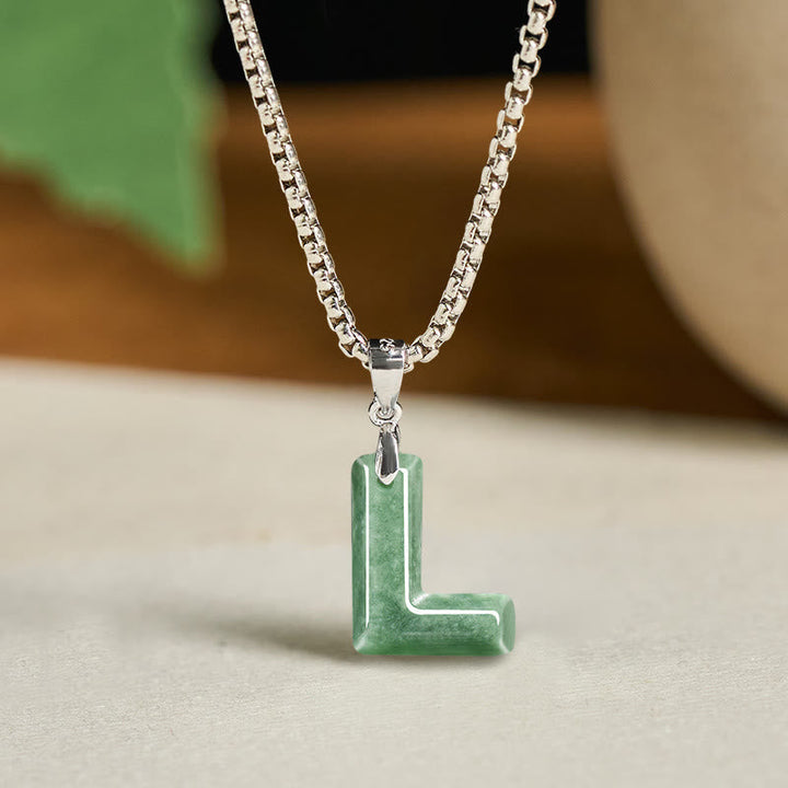 Kette Jade Buchstabe Titanstahl Natur – Wohlstand