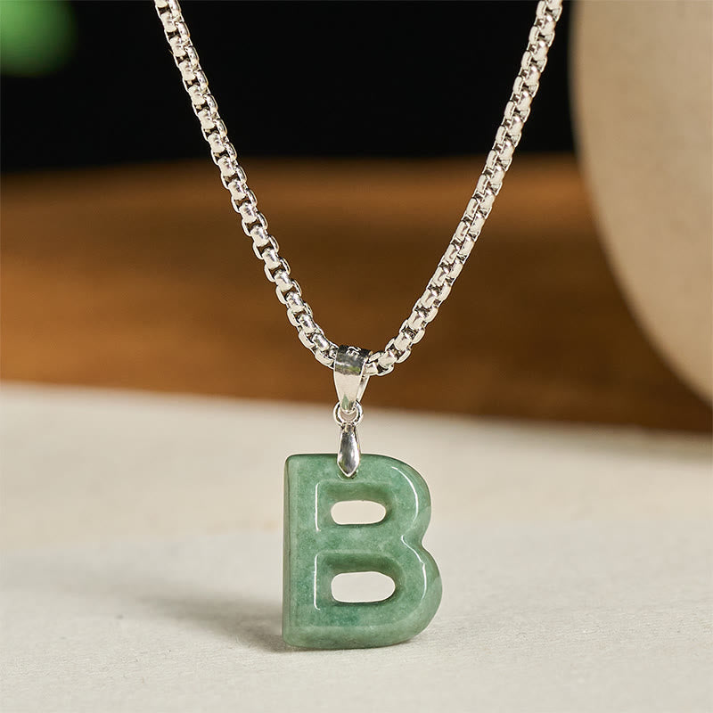 Kette Jade Buchstabe Titanstahl Natur – Wohlstand