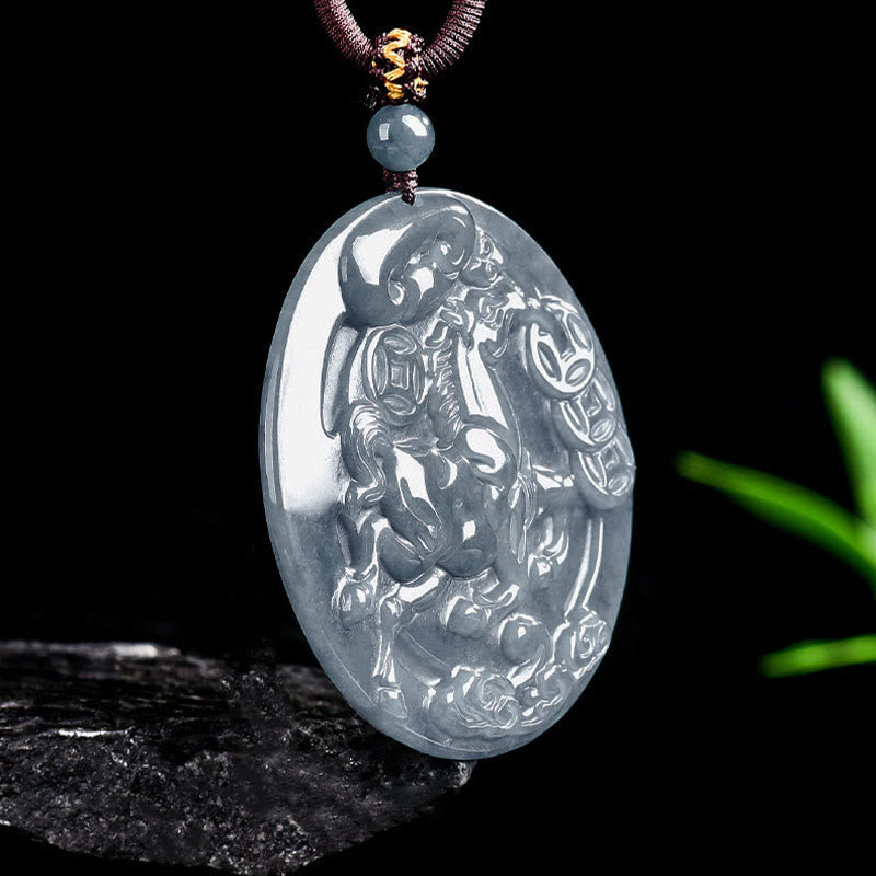Weiße Jade Kette Pferd Glückmünze Anhänger Wohlstand Schmuck