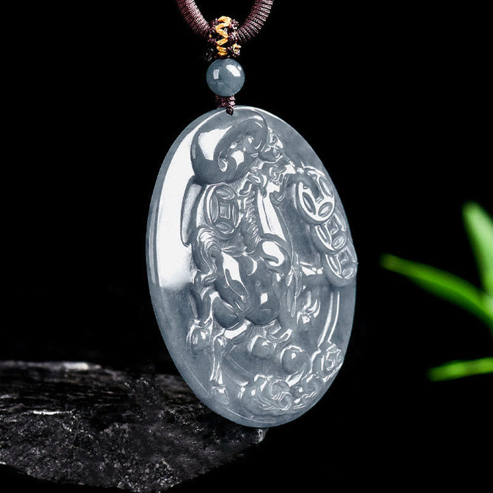Weiße Jade Kette Pferd Glückmünze Anhänger Wohlstand Schmuck