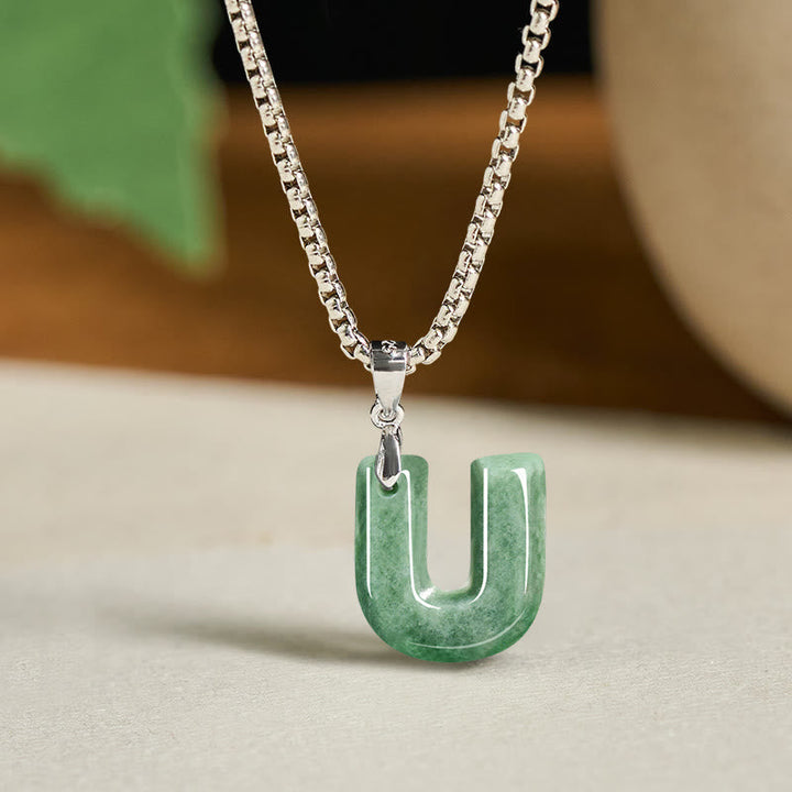 Kette Jade Buchstabe Titanstahl Natur – Wohlstand