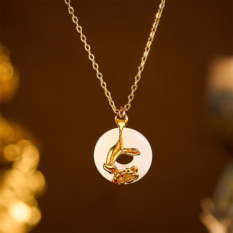 Kette Hetian Jade Pfingstrose mit goldenem Drachen Anhänger Frieden