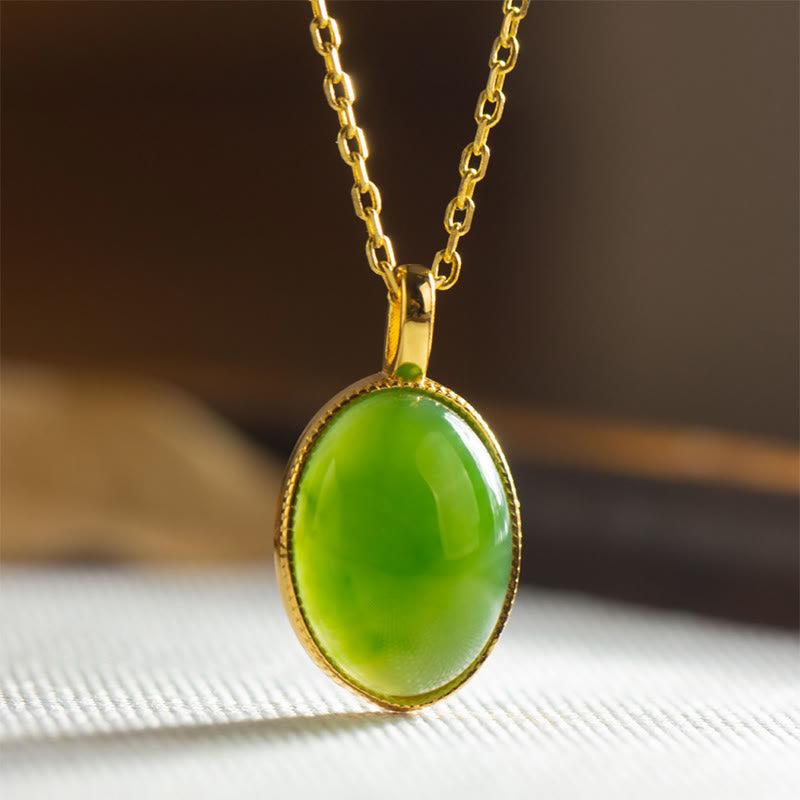 Grüne Hetian Jade Kette Rundung Naturstein Wohlstand Anhänger Gold