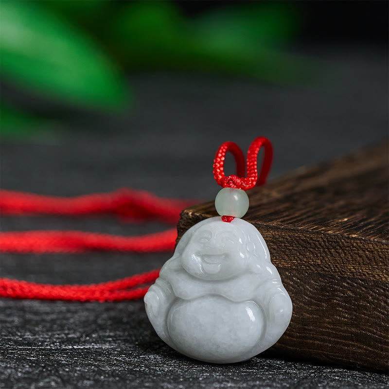Jade Kette Lachender Buddha Wohlstand Anhänger auf rotem Seil