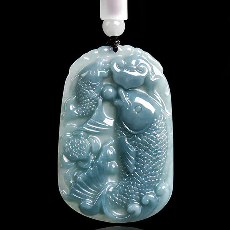 Jade Kette mit Koi-Fischen Doppel Motiv Naturstein Wohlstand Anhänger