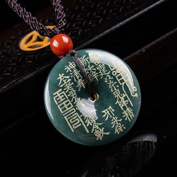 Jade Kette mit roter Perle Glückmünze Anhänger Naturstein Glück