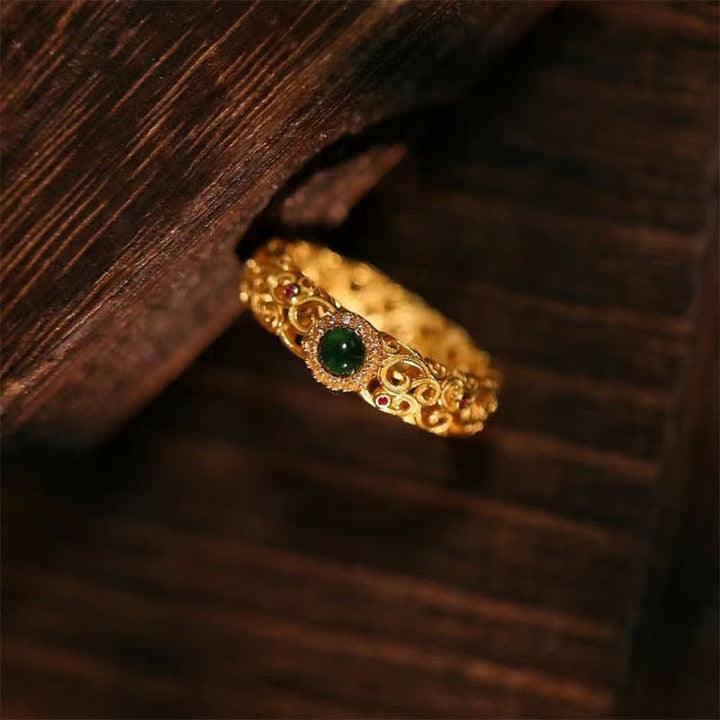 Goldfarbener Ring 925 Silber Jade – Erfolg & Glück Fingerring