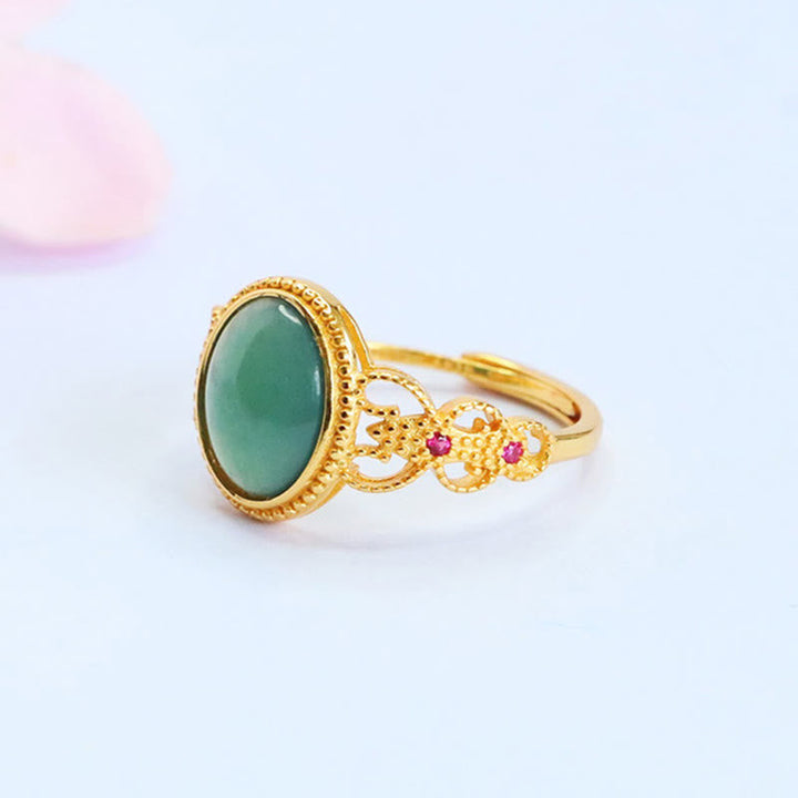 Ring 925 Silber Jade Glück grüner Edelstein Gold Filigran elegant