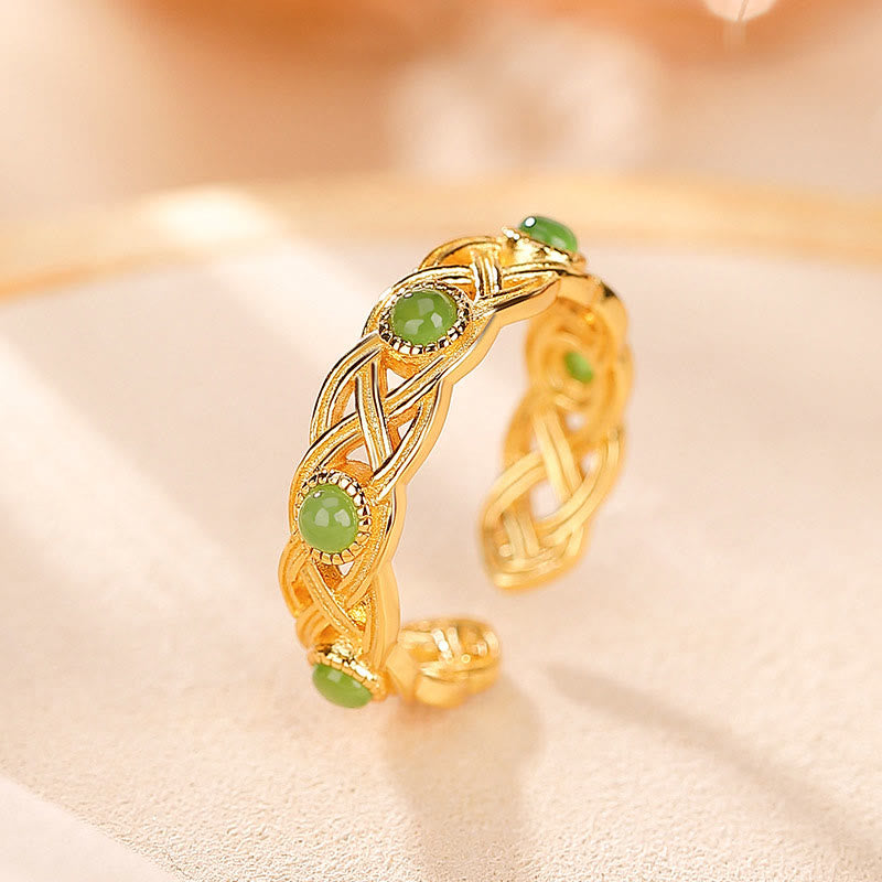 Ring 925 Silber Vergoldete Jade – Erfolg & Glück