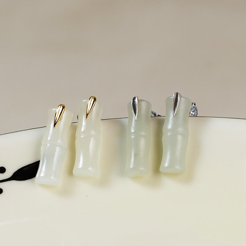 Ohrringe Jade Bambus Glück Wohlstand Silber Gold spiritueller Schmuck