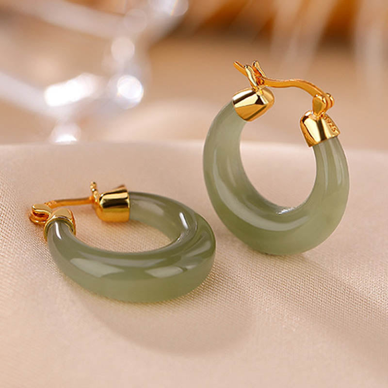 Jade Ohrringe Creolen grün Gold Boho Schmuck spirituell Wohlstand Glück