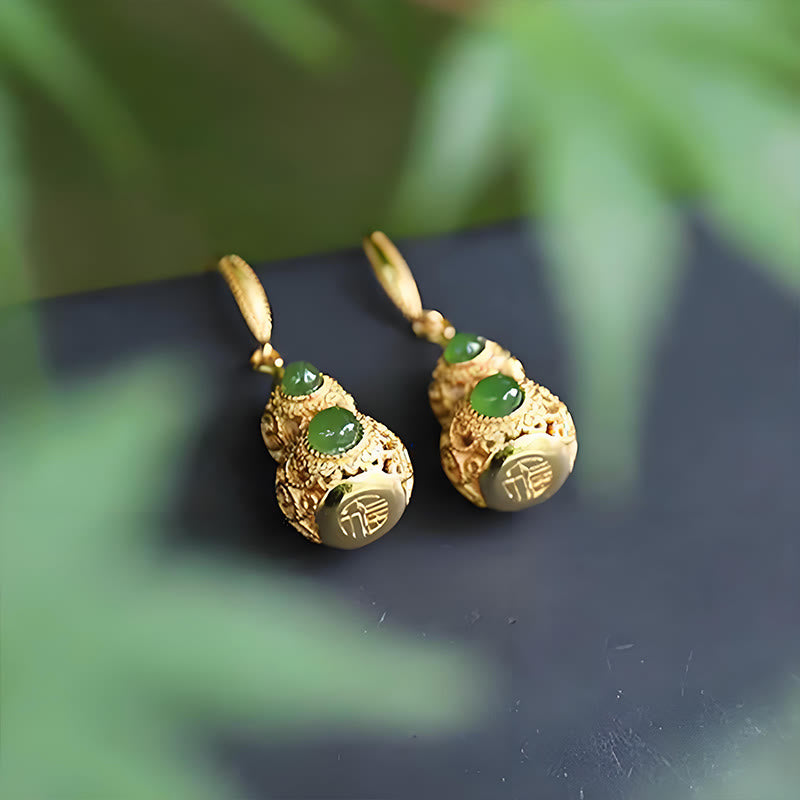 Ohrringe Jade Kupfer Kalebasse – Wohlstand goldene Ohrhänger spirituell Boho