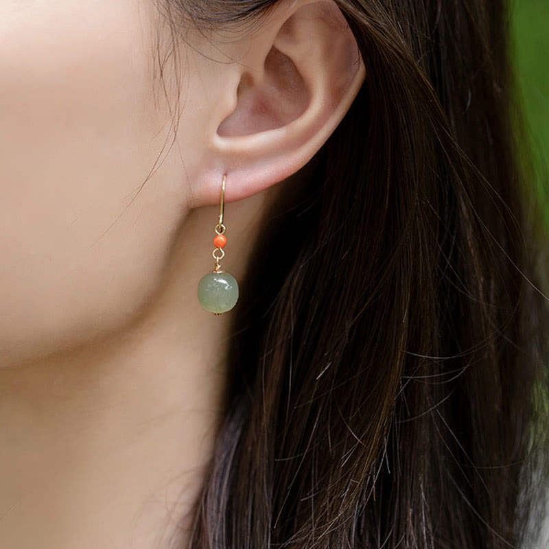 Ohrringe Hetian-Jade Roter Achat – Glück getragen Boho Schmuck spirituell Ohrhänger