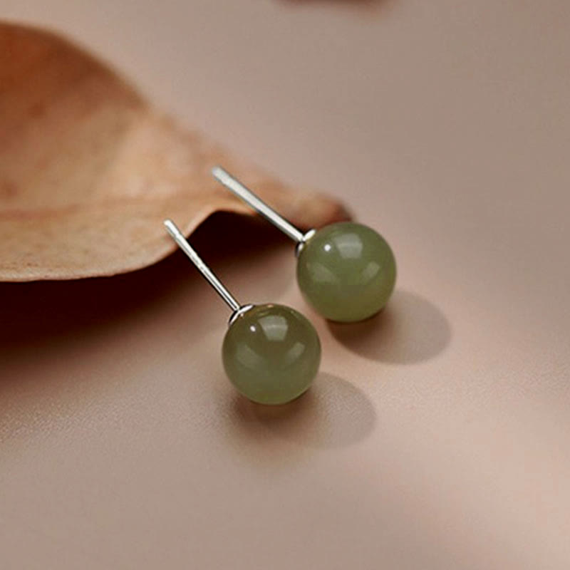 Jade Kugel Ohrringe Silber Glück Boho Schmuck spirituell Ohrstecker
