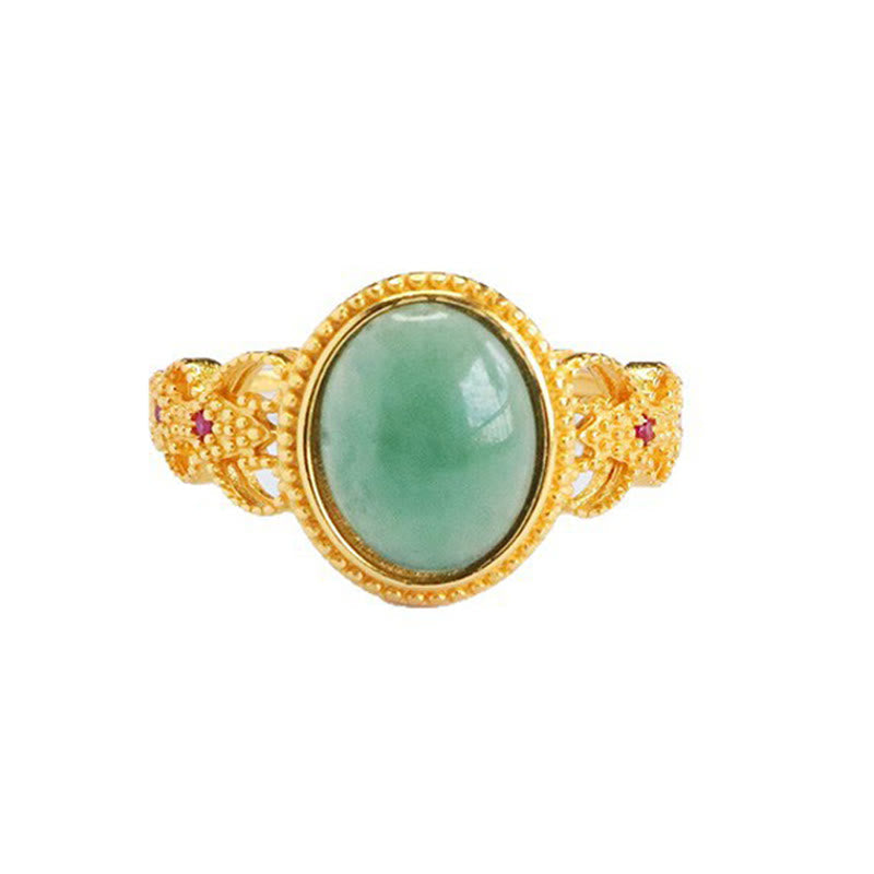 Jade Ring 925 Silber Gold Fengshui Glück Charme elegant