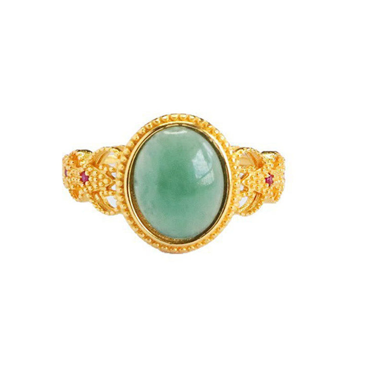 Jade Ring 925 Silber Gold Fengshui Glück Charme elegant