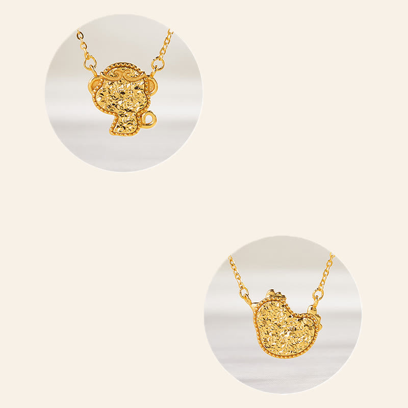 Goldener Anhänger Kette Affe und Münze chinesischer Zodiak Schmuck