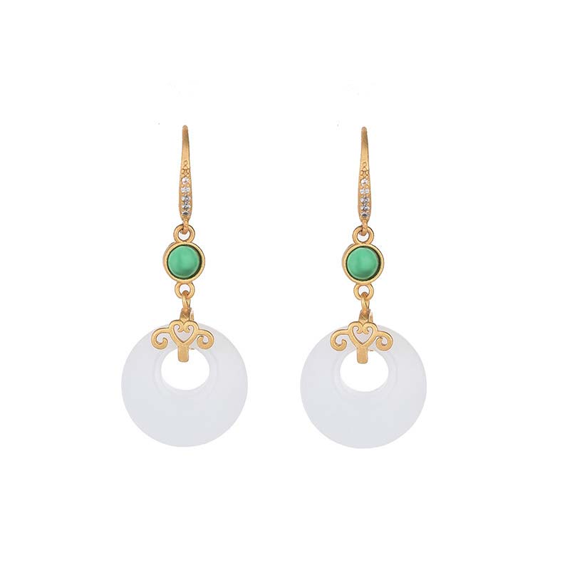 Ohrringe Weißer Jade Tropfen – Segen mit grünem Achat Boho Schmuck